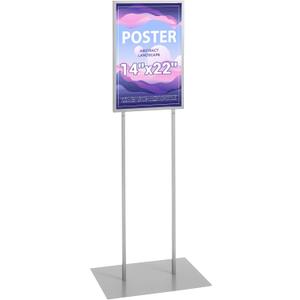 Duraaamo 14 x 22 Inch Double-sided Bulletin Sign Holder Poster Stand Heavy Duty Metal Floor Standing with Top Insert Slot A-frame Display for Indoor/outdoor Events, Frame Only(Sliver)