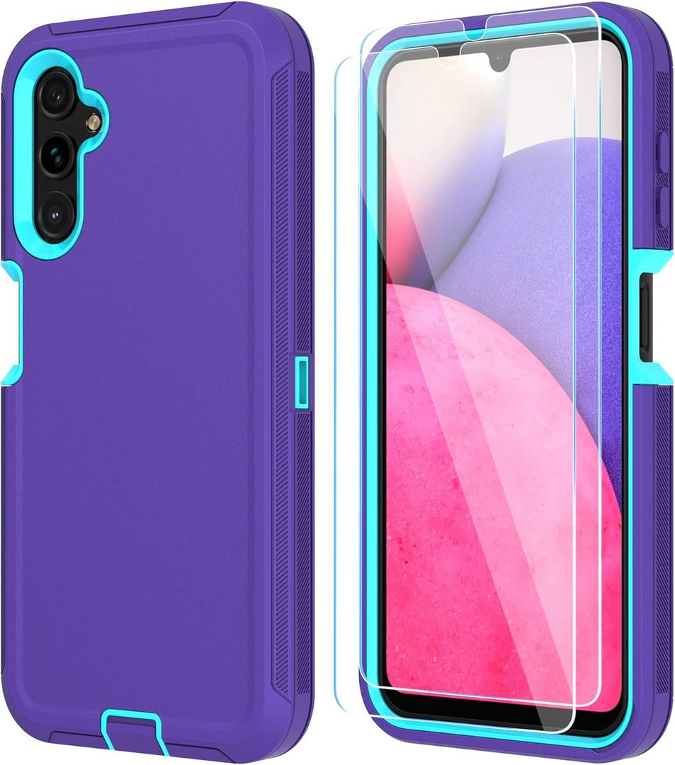 ONOLA Compatible with Samsung Galaxy A14 5G Case with HD Screen Protector, Heavy Duty Shockproof & Dropproof 3-Layer Cover Phone Case for Samsung A14,Purple SkyBlue