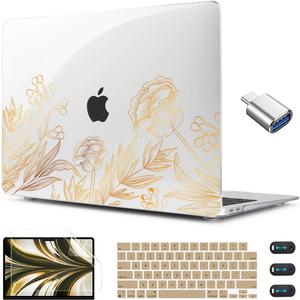 CISSOOK for MacBook Air 13.6 inch Case A3449 A3240 A2681 A3113 Release 2022 2023 2024 2025 2026, Plastic Hard Shell Case Keyboard Cover for MacBook Air 13 inch M2 M3 M4 M5, Gold Floral Blossom