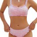 Blooming Jelly Bikini Sets for Women Ruched Bandeau Ruffle High Cut Eyelet Swimsuit 2 Piece Adjustable Strap Bathing Suits, Size S