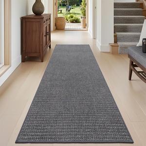 DEXI Runner Rug for Hallway 2'6''x7', Non Slip Entryway Carpet with Rubber Backing, Dirt Trapping Farmhouse Runner Rugs for Indoor Hall Kitchen Bedroom Bathroom Laundry Room, Grey