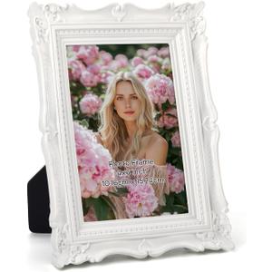 PHAREGE 4x6 Vintage Picture Frame White, 4 by 6 Ornate Antique Picture Frame for Wedding, Retro Photo Frame Displays Horizontally or Vertically On Tabletop