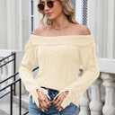 ZAFUL Women Off Shoulder Sweaters Long Sleeve Cable Knit Slim Fit Ribbed Knit Tops Pullover Sweaters (Large)