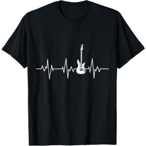 Guitar Guitarist Electric Guitar Heartbeat Rock Music Gift T-Shirt (Small, Black)