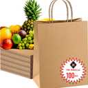 57 Lb Large Kraft Paper Grocery Bags with Handles - 50 Count 12 x 17 x 7 - Durable, Reusable & Eco-Friendly Shopping Bags, Brown Kraft Take-Out Bags for Retail, To-Go, Any Occasion (50, With Handles)