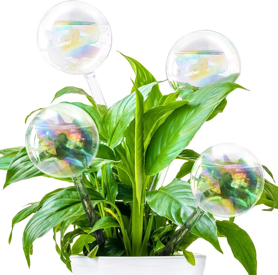 4 Pcs Plant Watering Globes,Rainbow Gradient Glass Watering Devices,Self Watering Planter Insert Plant Accessories for Indoor,Outdoor,Flowerpot,Hanging Plants,Home Garden,8.7" L2.8" D