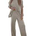 Tankaneo Women's 2 Piece Travel Outfits Casual Short Sleeve Knit Sweater Set Wide Leg Pants Lounge Sets Tracksuit, Size M