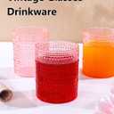 YOUBET 24PCS Plastic Drinking Glasses - 14OZ Pink Hobnail Drinkware Glasses - Vintage Glassware Textured Beaded Cups for Water, Beer, Whiskey, Juice and Various Mixed Drinks Mothers Day