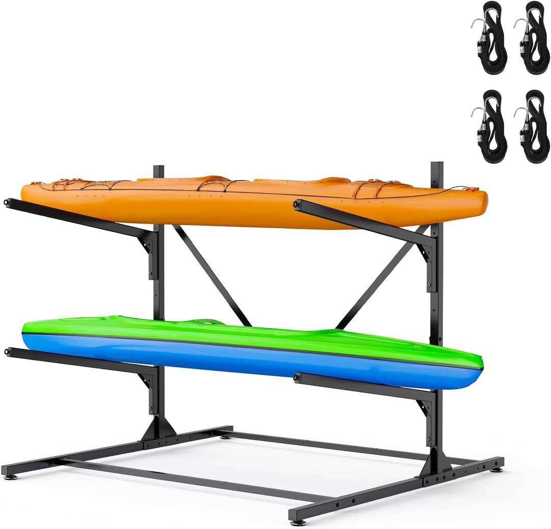Kayak Storage Rack, Heavy Duty Freestanding Kayak Rack for Garage and Outdoor Storage, Kayak Stand Adjustable for Kayak, Canoe, Surfboard and Paddle Board, 2-Layer