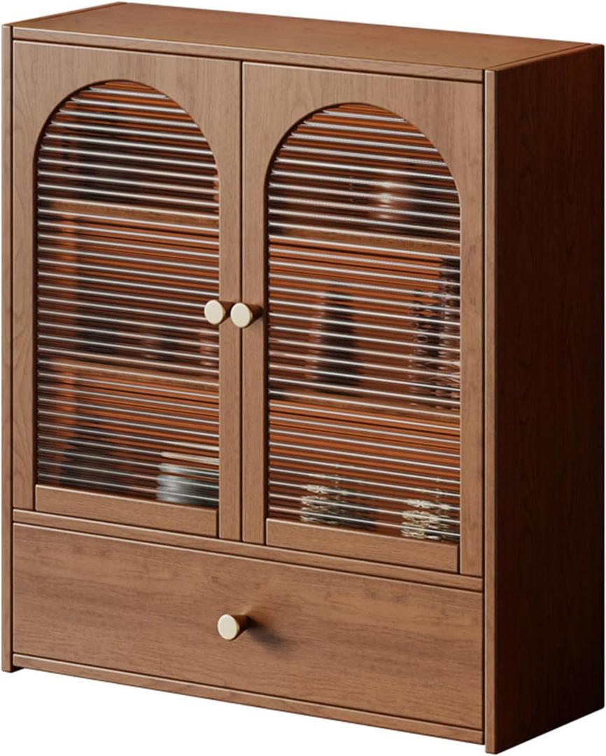 Bamboo Countertop Cabinet with Acrylic Doors, 15.7W x 18.5H x 5.9D inches, Kitchen Storage Display Case with Drawer, Arched Design (Brown), 15.7*5.9*18.5IN