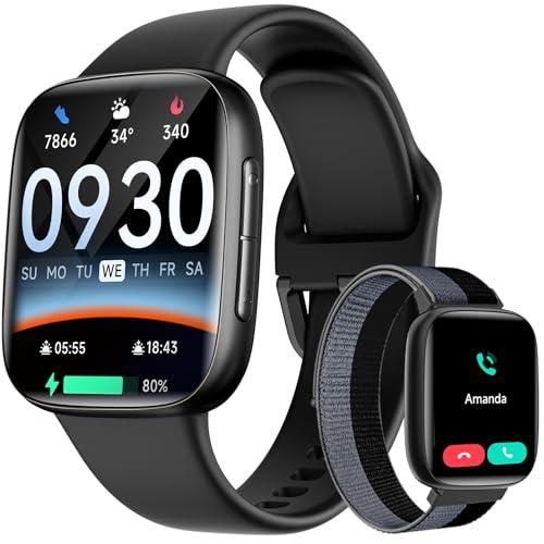 Smart Watch for Men Women, 1.85" AMOLED Ultra-Clear Screen Smartwatch Compatible iPhone/Samsung/Android, 100+ Sport Modes Fitness Tracker with Heart Rate/SpO2/Sleep Monitor 3ATM Waterproof, 2 Bands