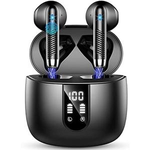 Wireless Earbuds, Bluetooth Headphones V5.4 Stereo Bass Ear buds with ENC Noise Cancelling Mics, 40H Bluetooth Earbuds with LED Display Charging Case, IP7 Waterproof Earphones for Android iOS, Black