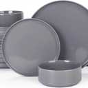 Famiware Nebula Plates and Bowls Sets, 18 Pieces Dinnerware Sets, Dishes Set for 6, Dark Gray