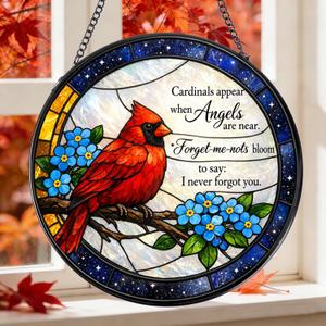 Rngmsi Cardinal Stained Glass Window Hanging, 7.8 Sun Catchers Art Cardinal Decor Indoor Window, Decorative Suncatchers Hanging Ornaments Home Garden Gift for Housewarming Festival