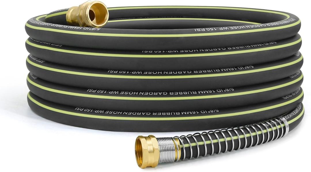 Lightweight Rubber Garden Hose 50 ft, 5/8" Hybrid Rubber Hose with Solid Brass Fitting, Water Hose Pipe for Outdoor, Cleaning & Washing
