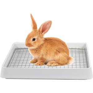 PODOO Rabbit Litter Box  Training Potty Tray for Guinea Pig & Small Pets  Spacious Grid Pan with Low Entrance, Easy-Clean & Odor-ResistantHelps Keep a Clean Cage and Reduce Mess