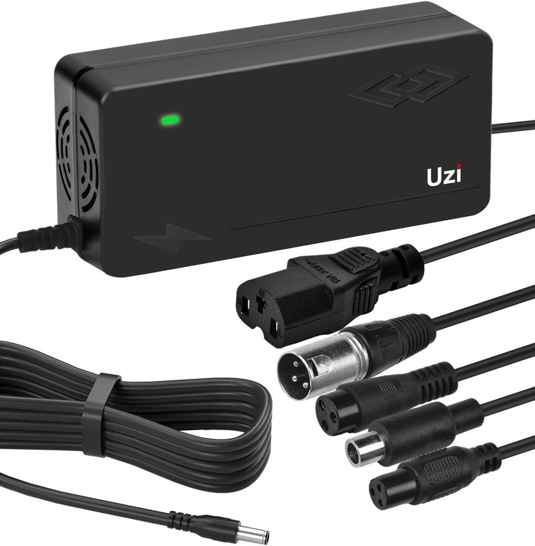 Uzi 54.6V 2A Charger (with Multiple Output Heads) for Fast and Safe Charging of Your 48V Li-ion Battery-Compatible with Ebike/Electric Scooter (Built-in Fan Cooling System)