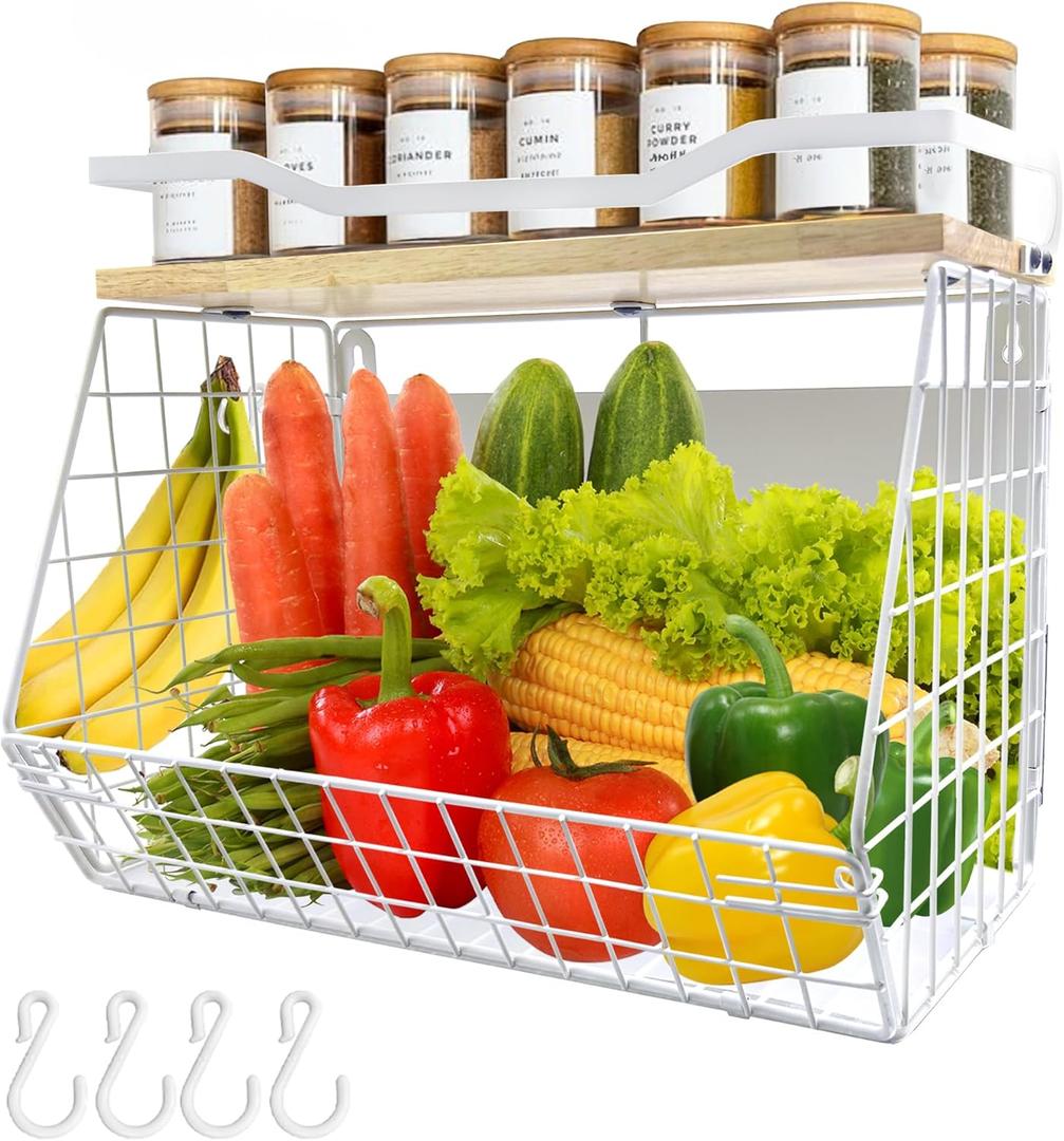 Upgrade Strong Magnetic Shelf for Fridge, Onion and Potato,Spice Rack,Fruit and Vegetable Storage and Organizer, Refrigerator organizers, Magnetic Basket for Pantry, Kitchen and Laundry Organizer, White