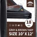 RAINDEWAY 10x12 Feet Super Heavy Duty Tarp 18 Mil, UV Resistant, Weatherproof, Multipurpose Waterproof Poly Tarp with Grommets and Reinforced Edges, Brown/Gray Tarps