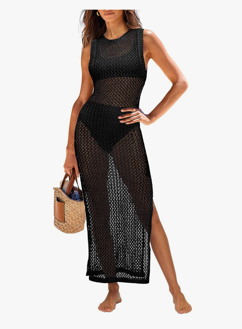 ANRABESS Womens Swimsuit Cover Up Sleeveless Hollow Knit Bikini Swimwear Bathing Suit Coverup Crochet Beach Dress M