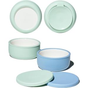 Porcelain Kids Bowls with Removable Silicone Sleeve & Lid  Strong Suction Base, Microwave & Dishwasher Safe, Toddler-Proof, Non-Slip Ceramic Feeding Bowls for Babies & Toddlers (Set of 2) (Baby Blue/Sweet Sage)