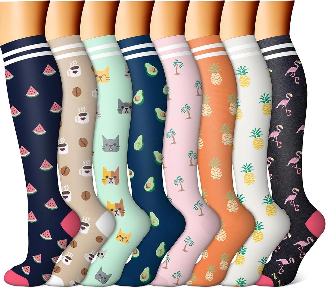 FEYHAY Copper Compression Socks (8 Pairs) 15-20 mmHg Circulation is Best Athletic & Daily for Men & Women, Running, Climbing, Small-Medium