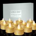 LOGUIDE Battery Operated LED Tea Lights,24 Pack Gold Flameless Votive Tealights Candle with Warm White Flickering light, Small Electric Fake Tea Candle Realistic for Wedding,Table,Festival Celebration