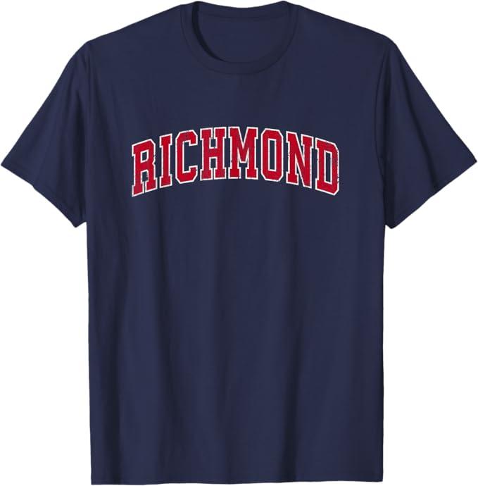 Richmond Virginia VA Vintage Sports Design Red Design T-Shirt Navy Blue, Size L