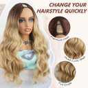 Aisaide Ombre Honey Blonde V Part Wig Body Wave For Black Women Strawberry Glueless Full Head Clip In Half V Shape Wigs No Leave Out Ombre Highlight Wear and Go Glueless Wig 24Inch