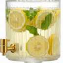 1.2 gallon Glass Drink Dispenser with Stand, Clear Glass Beverage Dispenser with Leakproof Spigot & Filter & Glass Lid, Party Large Drink Dispensers for Water, Lemonade, Juice, Cocktail, Tea