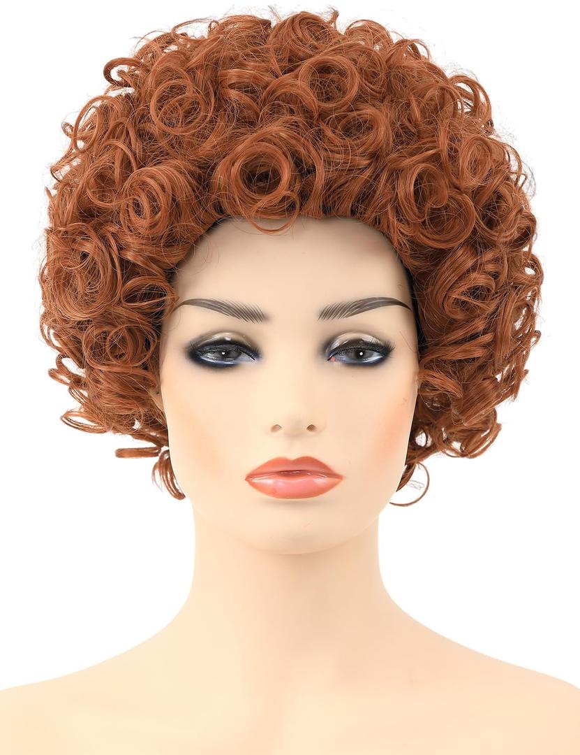 Red Orange Curly Wig for Women Costume Short Fluffy Synthetic Hair Wigs for Adults Women's Men's Cosplay Halloween Party (Red Orange)