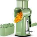 SUSTEAS Rotary Cheese Grater with Handle - Vegetable Shredder with 5 Well-designed Blades & Strong Suction Base,Round Mandoline Slicer & Food Chopper for Kitchen,with Blade Storage Box(Retro Green)