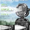 Misting fan with 7L bucket 90Oscillating ,4 Spray Mister 25000mAh Rechargeable Camping fan with Remote Control Stepless Speed and Timer for Patios/CampingWaterproof Design Outdoor Fans (Black)