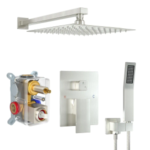 Shower System, Chrome Shower Faucet Set with 12-Inch Rain Showerhead and Handheld Spray, Wall Mounted High-Pressure Showerhead Combo Set Included Valve and Trim, Polished Chrome