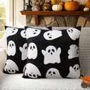 JASEN Halloween Ghost Pillow Covers 18x18 Inch Soft Faux Fur Decorative Pillowcases for Sofa Couch Bed Living Room Home Decor Set of 2
