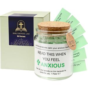 YAOWKY Anxious 96 Pcs Bible Verse Jar, Read Me When Bible Verses Jar for Anxiety, Birthday Christian Religious Graduation Gifts for Friends Classmate Colleague, Prayer Gifts for Family