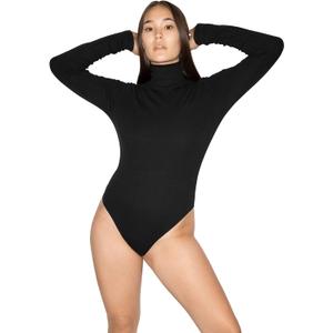 American Apparel womens Cotton 2x2 Turtleneck Long Sleeve Bodysuit (Large, Black)
