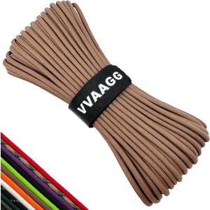 VVAAGG 550 Paracord 200FT - 4mm Lightweight and Durable Camping Rope, Tent Rope, Clothsline Rope, Marine Weatherproof Rope, Nylon Parachute Cord Rope (Brown) (Tan)