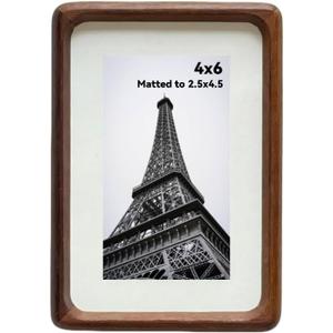 4x6 Picture Frame Wood With 2.5x4.5 Mat,Natural Solid Walnut 4 by 6 Photo Frame For Wall or Tabletop Display