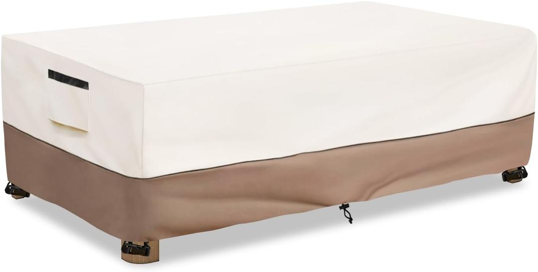 Outdoor Coffee Table Cover Waterproof, Heavy Duty Patio Rectangular Side Table Covers, 48W x 28D x 16H Inches Outdoor Tables Cover (Beige)