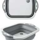 Collapsible Washing Bowl, Multi Function Bowl Drying Rack, Portable Cutting Board, Retractable Drain Washing Basket Basin Vegetable Fruit Tray for for Camping, Picnic, Kitchen