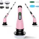 Electric Spin Scrubber - Cordless Bathroom Scrubber with 7 Brush Heads - Dual Speed IPX7 Waterproof Power Scrubber for Heavy-Duty Bathtub, Glass, Tile, and Car Cleaning (Pink)