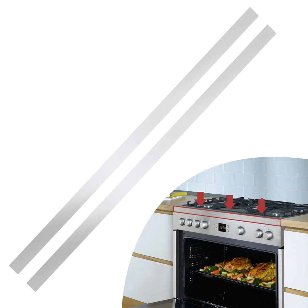 2 Pcs 304 Stainless Steel Strips, Brushed Self Adhesive Strip Metal Trim Strip, Finishing Sheet Metal Strips for Microwave/Oven/Range/Cooktop, 30" Long, 1" Wide Gap Filler for Kitchen Decor (Silver)
