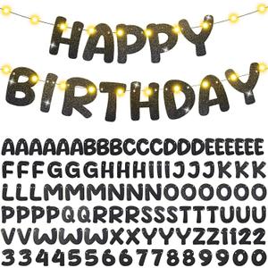 TaoBary 112 Pcs DIY Letter Banner Glitter Custom Banner Kit Customizable Banner Including 107 Letters and Numbers 3 Rope for Halloween Birthday Party Personalized Decor(Black)