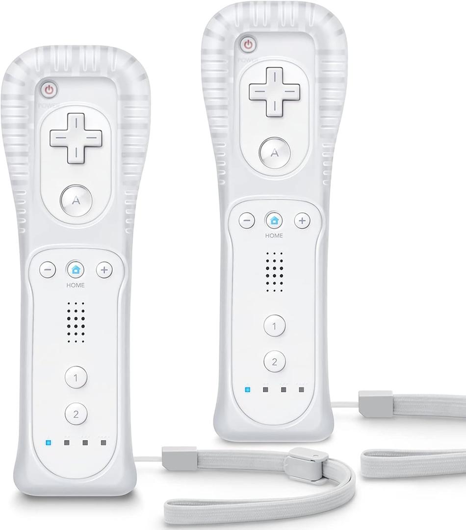 Wii Controller 2 Pack, Wii Remote Controller, with Silicone Case and Wrist Strap, TIANHOO Remote Controller for Wii/Wii U, White
