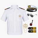 Men's Yacht Captain Sailor Costume Adult Shirt Hat Accessories Set Party Cosplay, Size XL