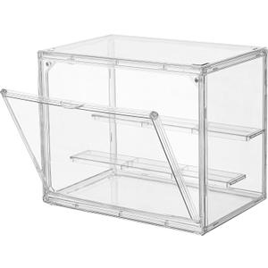 Clear Acrylic Display Case,3 Layer Adjustable Display Box Stand with 2 Movable Plates, Small Assembly Showcase Magnetic Door for Mini Action Figures Collectibles (1 Pack,Small)