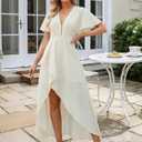 Womens Summer Short Sleeve V Neck Maxi Dress High Low Split Long Flowy Dresses Formal Cocktail Wedding Guest Dresses (XL)