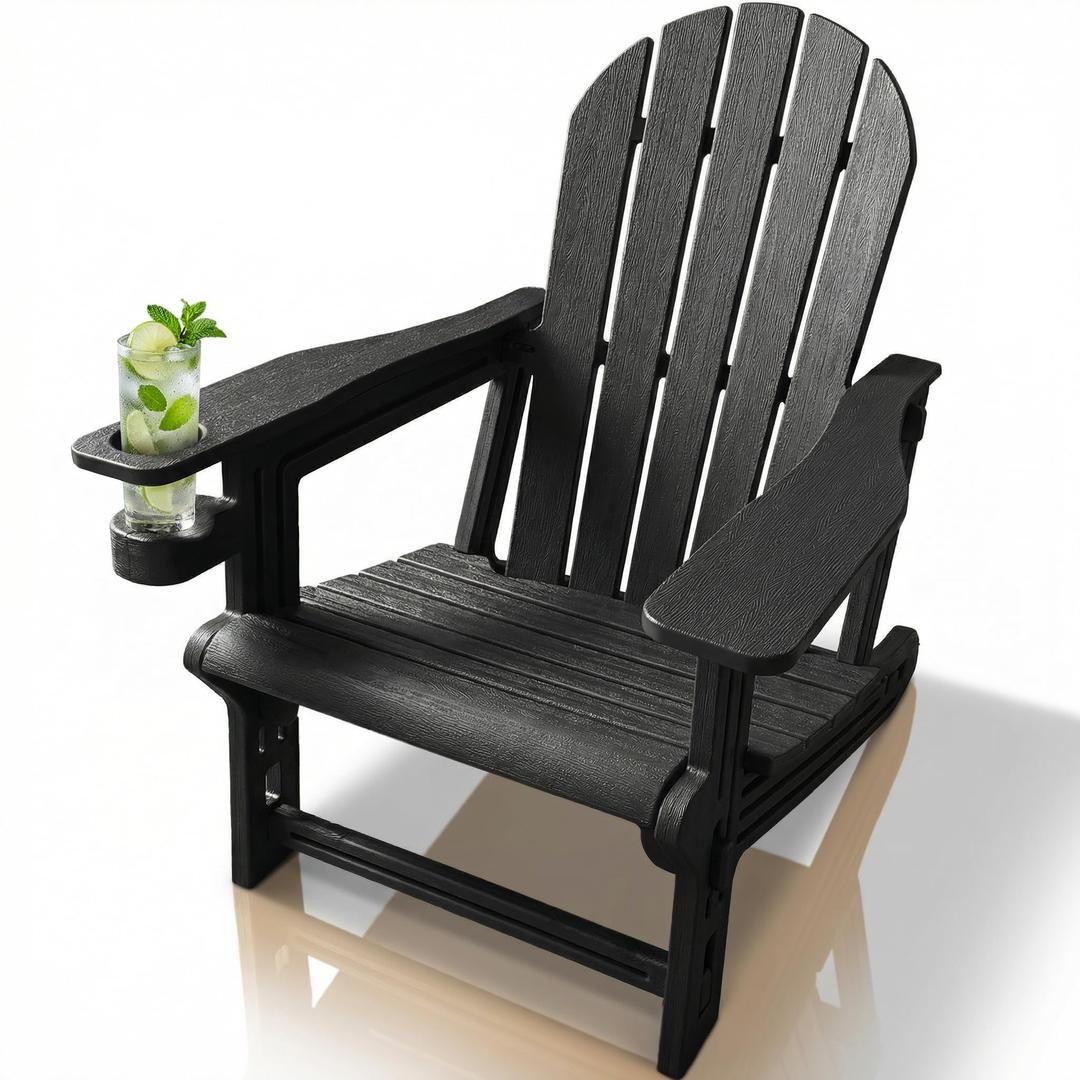 QuinnAndSunny Adirondack Garden Chair, HDPE Adirondack Chairs with Cup Holder, Outdoor Armchair Outdoor Fire Pit Chairs All-Weather Lawn Chair for Deck Patio Garden, Grey