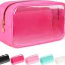 Clear Makeup Bag for Purse Large Makeup Bag Nylon&PVC Travel Pink Cosmetic Bag Preppy Cosmetic Zipper Pouch Toiletry Organizers Bag Coin Purse for Women (Medium, Bubblegum)